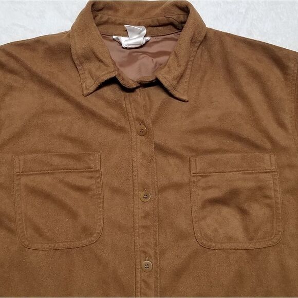 VINTAGE 90s JNY Camel Faux Suede Button Up Top - Picture 4 of 11